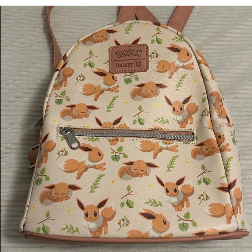Loungefly Cream Eevee Pattern Kids Backpack with Peach Accents